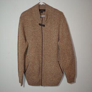 Tasso Elba 100% Lambswool Full Zip Knit Cardigan Size L Light Brown